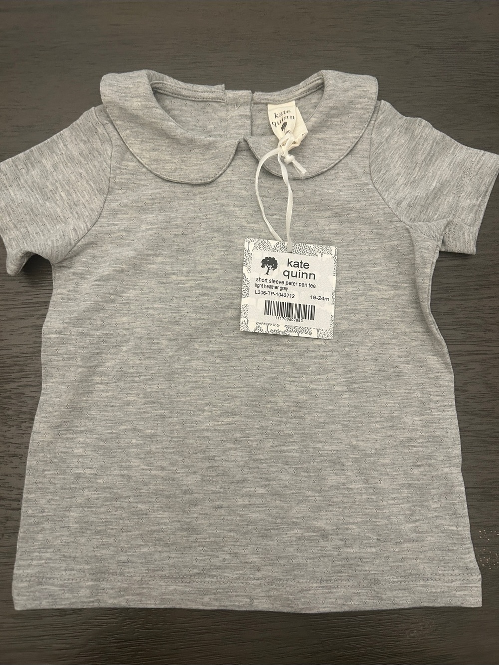 kate quinn Light Heather Gray Short Sleeve Top with Peter Collar